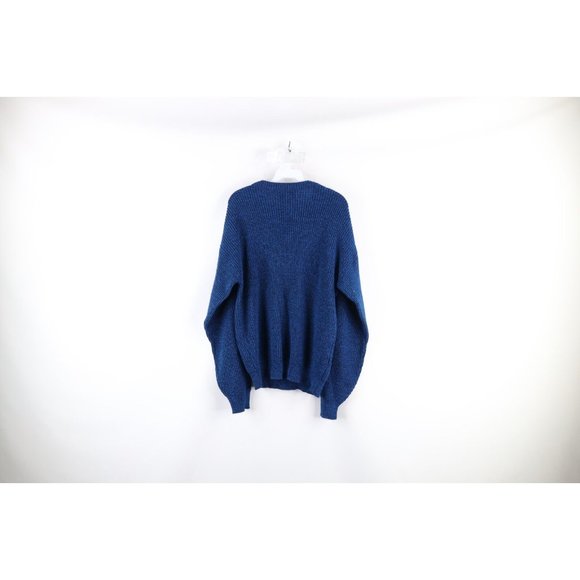 Vintage 70s Streetwear Mens Large Blank Ribbed Knit Crewneck Sweater Blue USA - Picture 5 of 7
